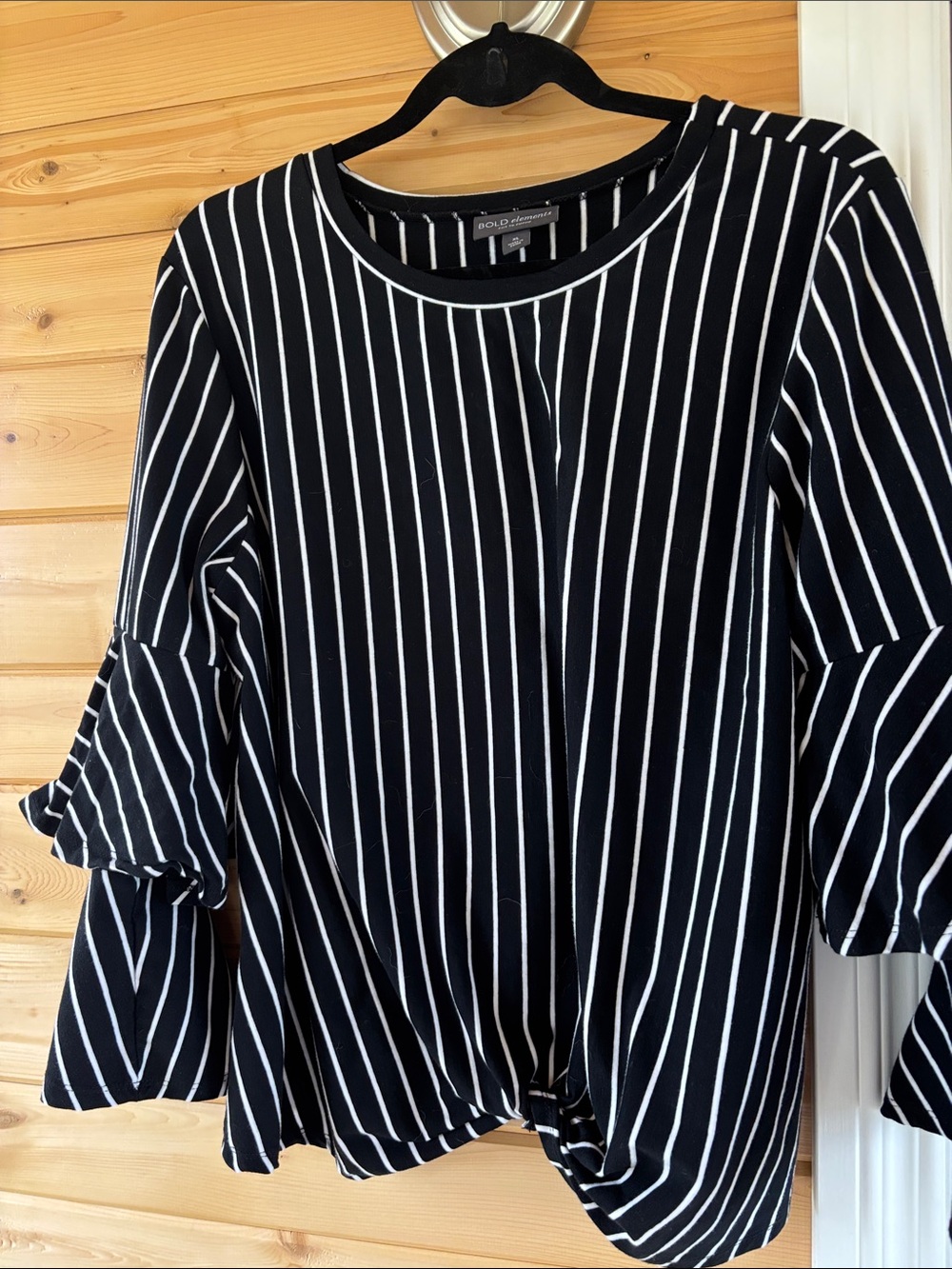 Black & White Vertical Stripe Tie-Knot Blouse
